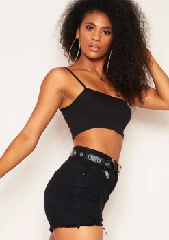 Andi Black One Shoulder Jersey Crop Top
