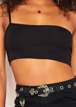 Andi Black One Shoulder Jersey Crop Top