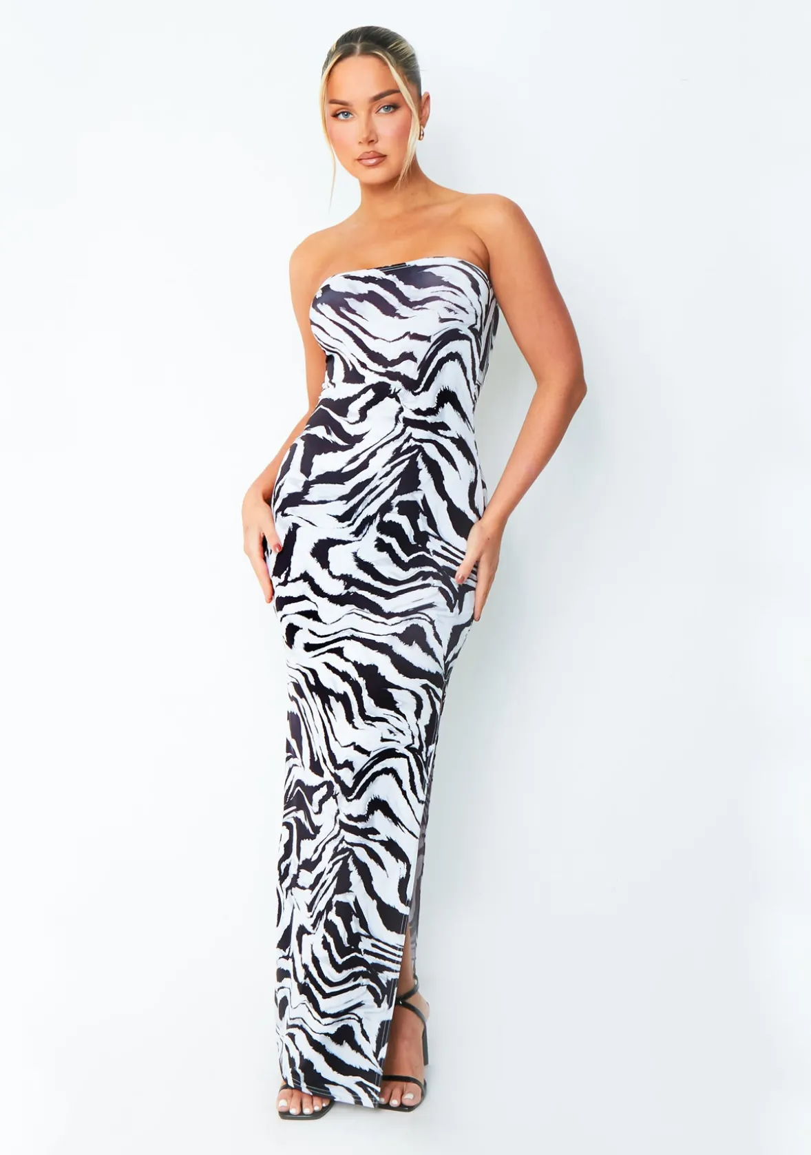 Angel Zebra Printed Bandeau Maxi Dress