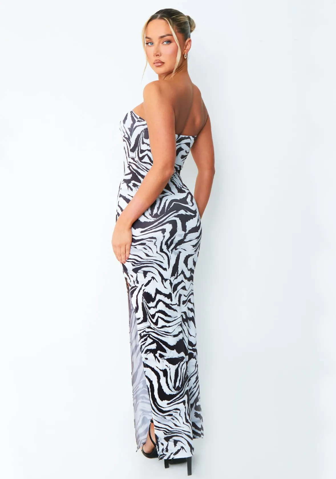 Angel Zebra Printed Bandeau Maxi Dress