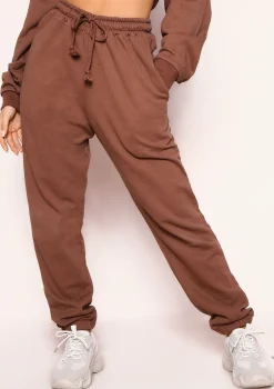 Angela Chocolate Elasticated Hem Drawstring Joggers