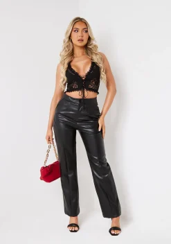 Anisa Black Seam Detail Faux Leather Trousers