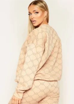 Anisha Beige Missy Empire Repeat Slogan Print Oversized Sweatshirt