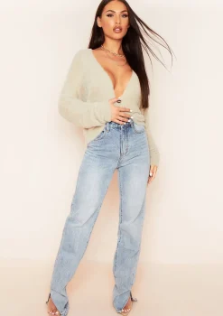 Anna Beige Fluffy Thick Knit Oversized Cropped Cardigan