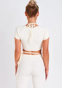 Anna Ivory Twist Front Cap Sleeve Crop Top