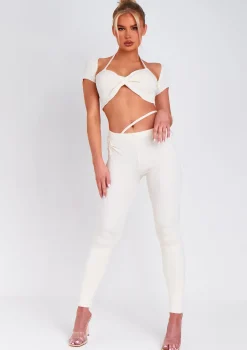 Anna Ivory Twist Front Cap Sleeve Crop Top