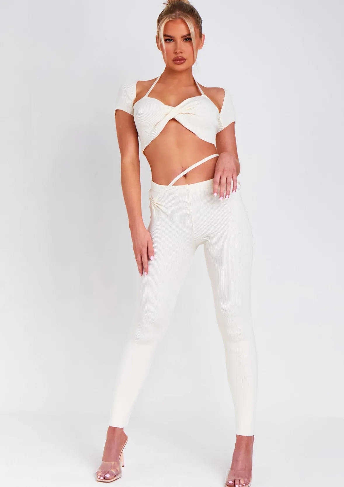 Anna Ivory Twist Front Cap Sleeve Crop Top