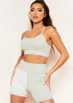 Annalise Green Missy Sport Colour Block Cross Back Strappy Gym Top
