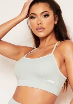 Annalise Green Missy Sport Colour Block Cross Back Strappy Gym Top
