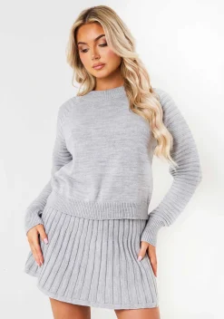 Annie Light Grey High Neck Knitted Jumper