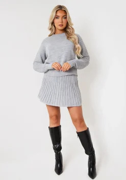 Annie Light Grey High Neck Knitted Jumper