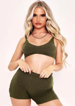 Arden Olive Knit Ribbed Shorts