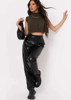 Ariana Khaki Cropped Knitted Sleeveless Vest