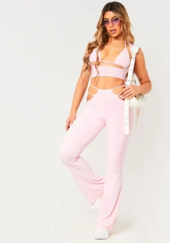 Ashleen Pink Double Layer Slinky Cut Out Trousers