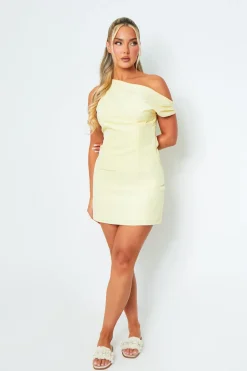 Ashley Yellow One Shoulder Structured Mini Dress