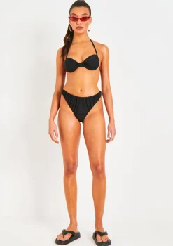 Aston Black Ruched Bikini Thong