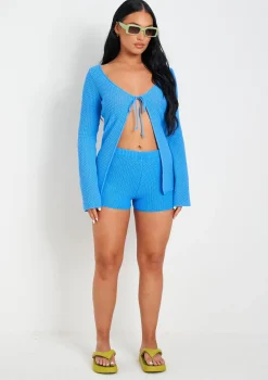Athena Blue Crochet Knit Short