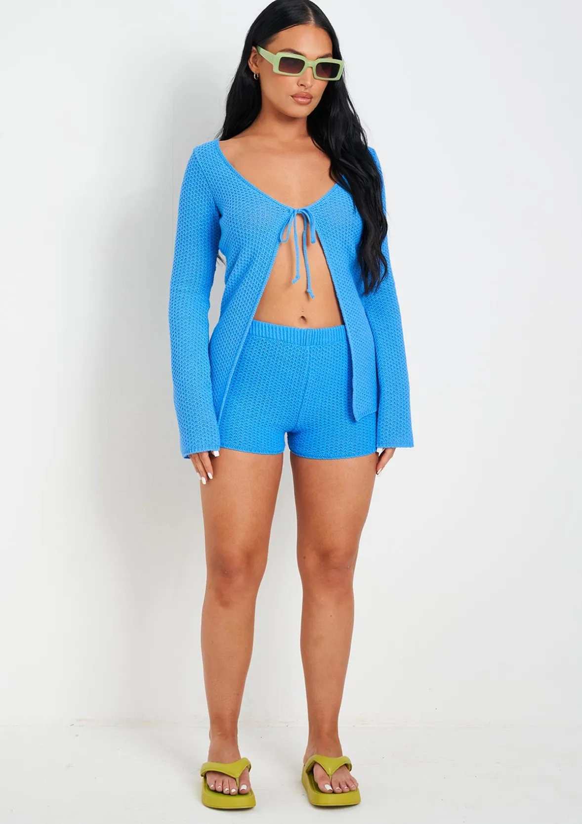 Athena Blue Crochet Knit Short