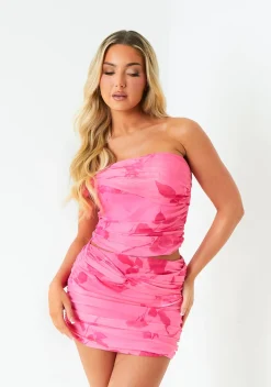 Aurora Pink Ruched One Shoulder Floral Top