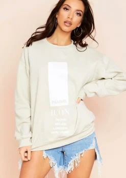 Austyn Sand Slogan Femme Icon Oversized Sweatshirt