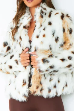 Ava Cream Leopard Print Faux Fur Coat