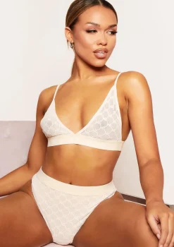 Aviana Nude Missy Empire Embroidered Mesh Tape Triangle Bra