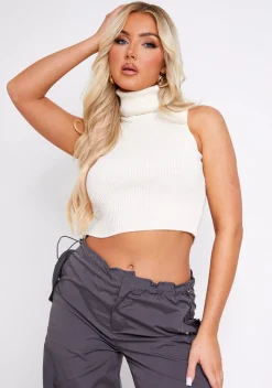 Avril Cream High Neck Knitted Vest