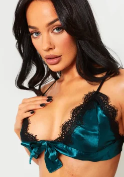 Azealia Green Satin Bralette Set