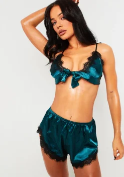 Azealia Green Satin Bralette Set