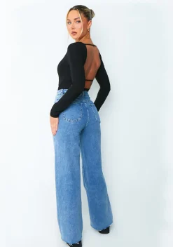 Bailey Black Square Neck Long Sleeve Slinky Bodysuit