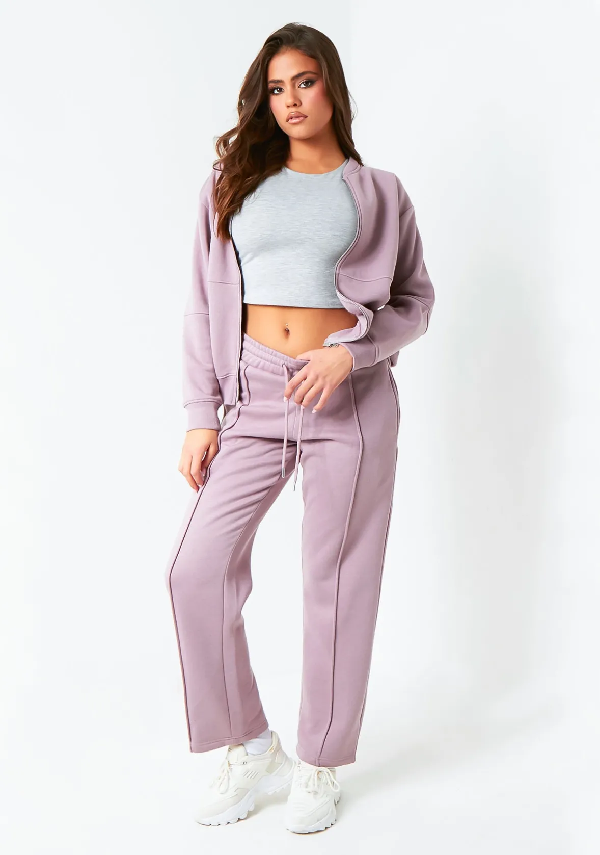 Bailey Mauve Purple Seam Detail Wide Leg Joggers