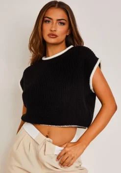 Beatrix Black & White Cropped Knitted Jumper Vest