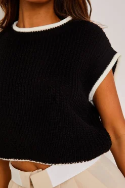 Beatrix Black & White Cropped Knitted Jumper Vest
