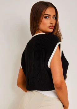 Beatrix Black & White Cropped Knitted Jumper Vest
