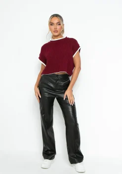 Beatrix Burgundy & White Cropped Knitted Jumper Vest