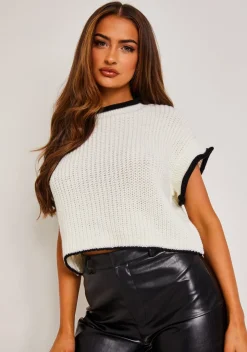 Beatrix White & Black Cropped Knitted Jumper Vest