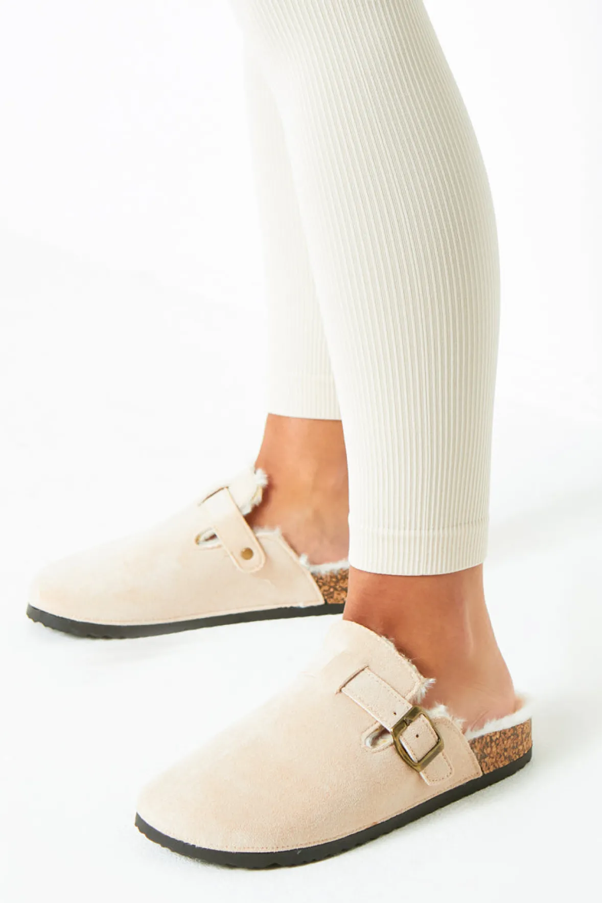 Becky Beige Faux Fur Lined Buckle Sliders