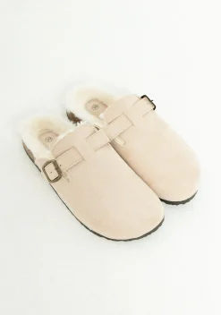 Becky Beige Faux Fur Lined Buckle Sliders