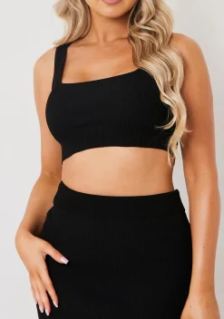 Bella Black Rib Knit Bralet