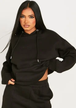 Bella Black Ski Paradise Embroidered Oversized Hoodie