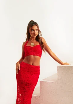 Bella Red Lace Halterneck Top