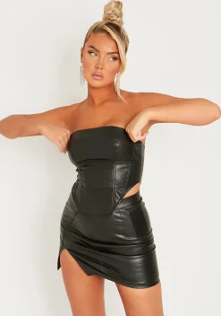 Belle Black PU Wrap Skirt
