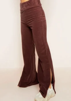 Belle Chocolate Velour Split Hem Joggers
