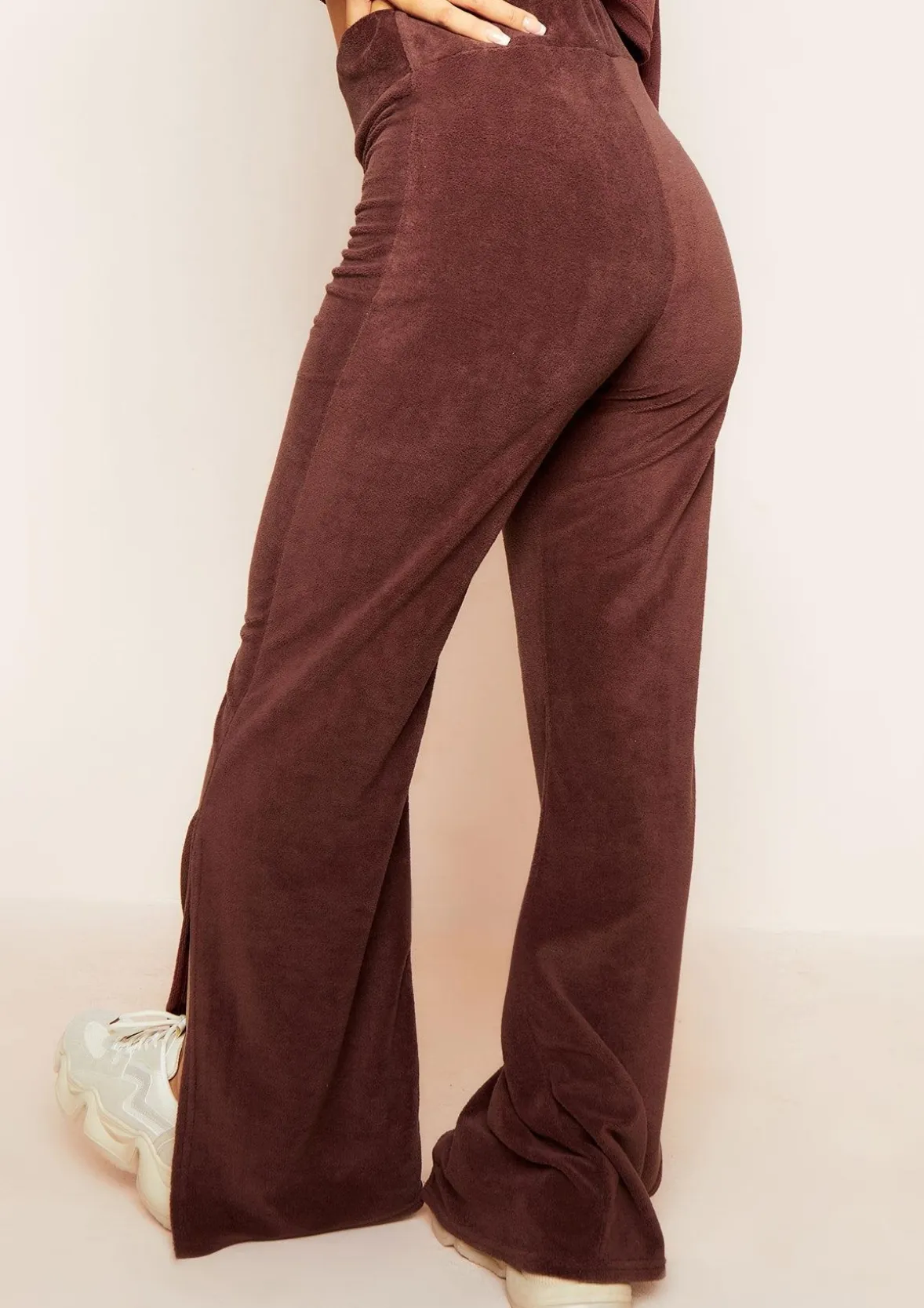 Belle Chocolate Velour Split Hem Joggers