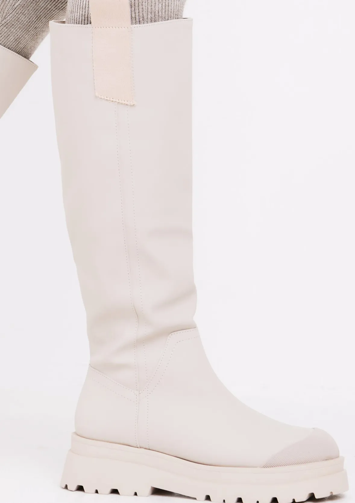 Beth Beige Knee High Wellie Boots