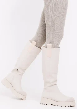 Beth Beige Knee High Wellie Boots