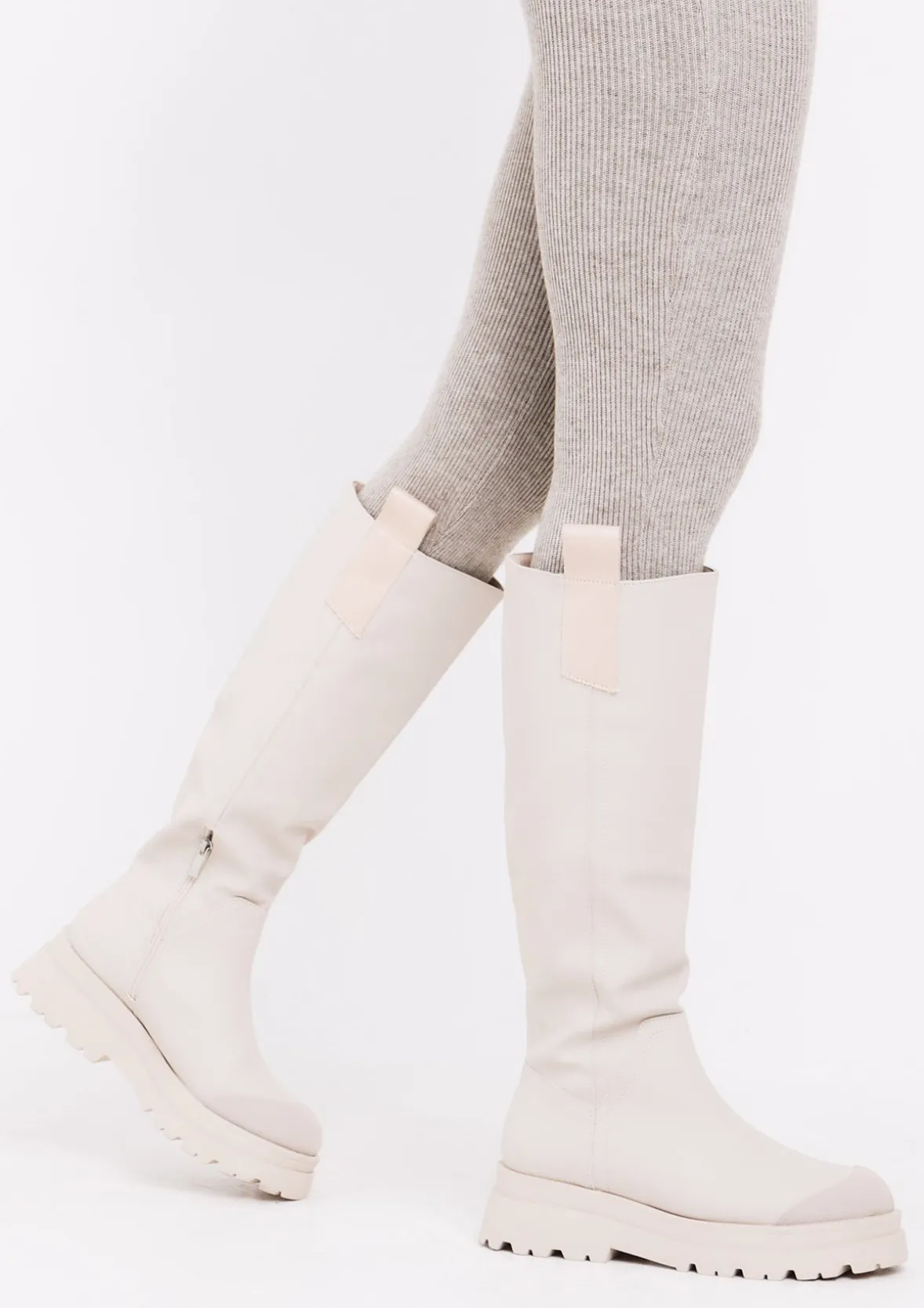Beth Beige Knee High Wellie Boots