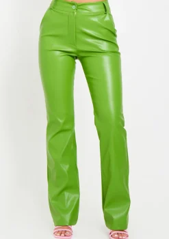 Beth Lime Green High Waisted Faux Leather Trouser
