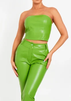 Beth Lime Green High Waisted Faux Leather Trouser
