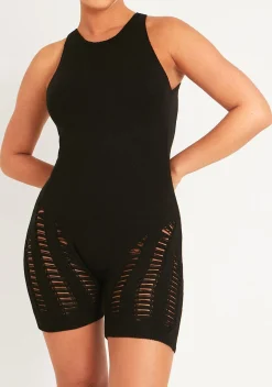 Black Jazmyn Racer Knit Laddered Unitard